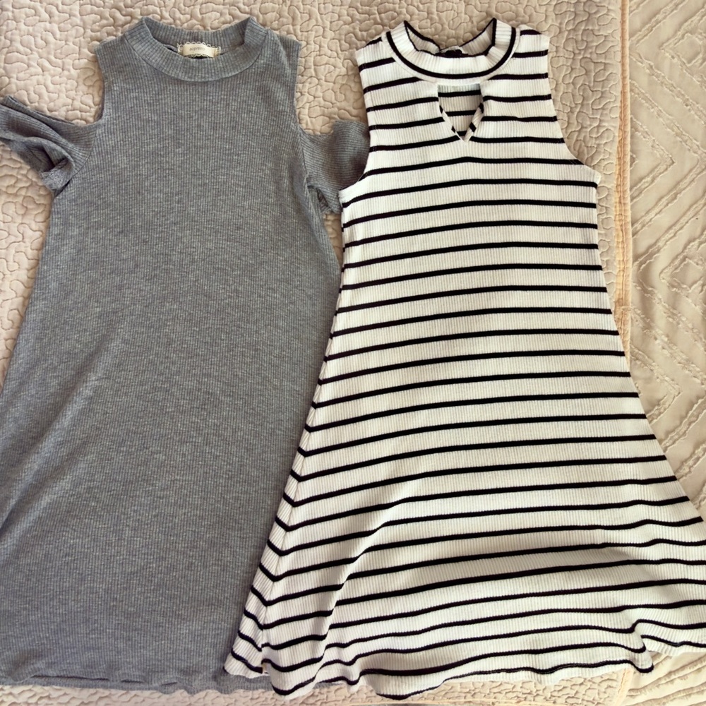 Set of 2 Gray and Striped Dresses for Kids